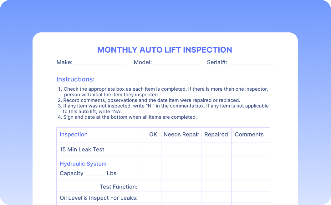 Automate Data Extraction from Auto Lift Inspections