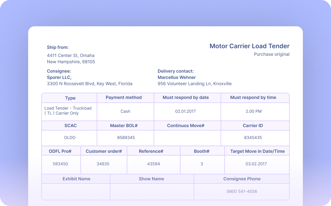 Automate Data Extraction from Motor Carrier Load Tenders