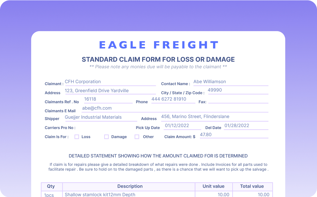 Automate Data Extraction from Standard Claim Forms for Loss or Damage
